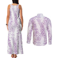 Hawaii Plumeria Lei Couples Matching Tank Maxi Dress and Long Sleeve Button Shirt Aloha Festive Vibe - Amethyst