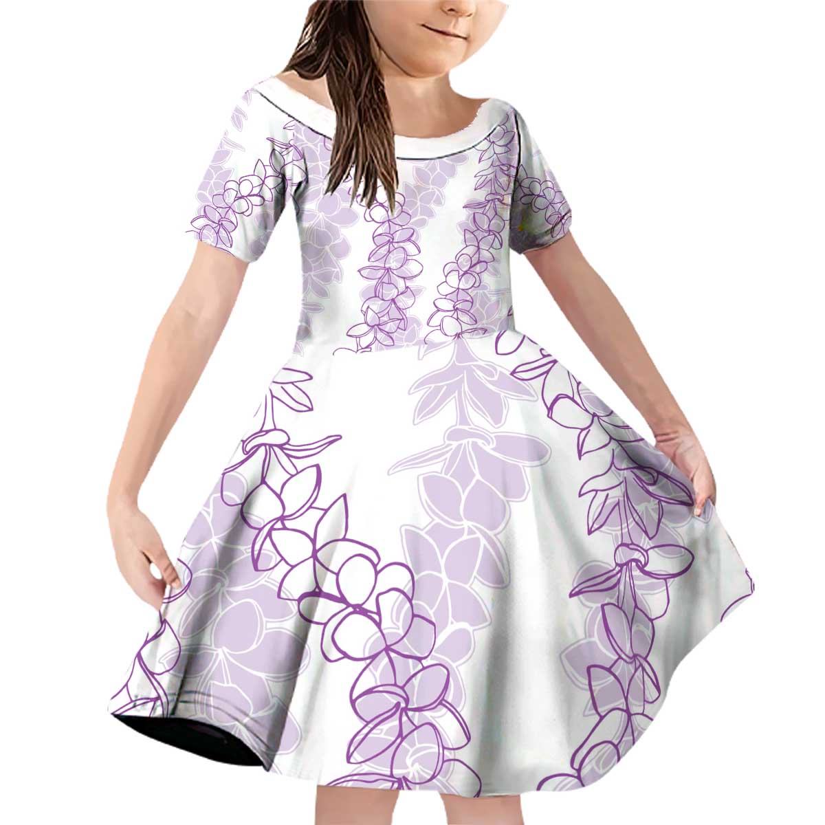 Hawaii Plumeria Lei Family Matching Off Shoulder Short Dress and Hawaiian Shirt Aloha Festive Vibe - Amethyst