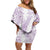 Hawaii Plumeria Lei Off Shoulder Short Dress Aloha Festive Vibe - Amethyst