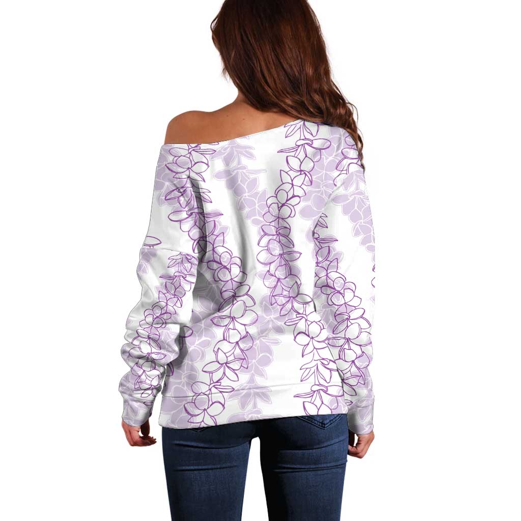 Hawaii Plumeria Lei Off Shoulder Sweater Aloha Festive Vibe - Amethyst