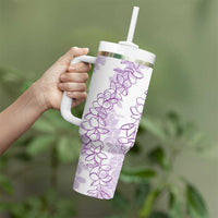 Hawaii Plumeria Lei Tumbler With Handle Aloha Festive Vibe - Amethyst