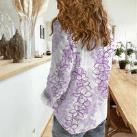 Hawaii Plumeria Lei Women Casual Shirt - Aloha Festive Vibe Amethyst LT7 - Polynesian Pride