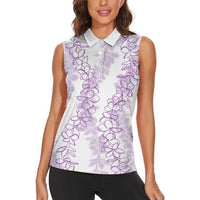 Hawaii Plumeria Lei Women Sleeveless Polo Shirt Aloha Festive Vibe - Amethyst