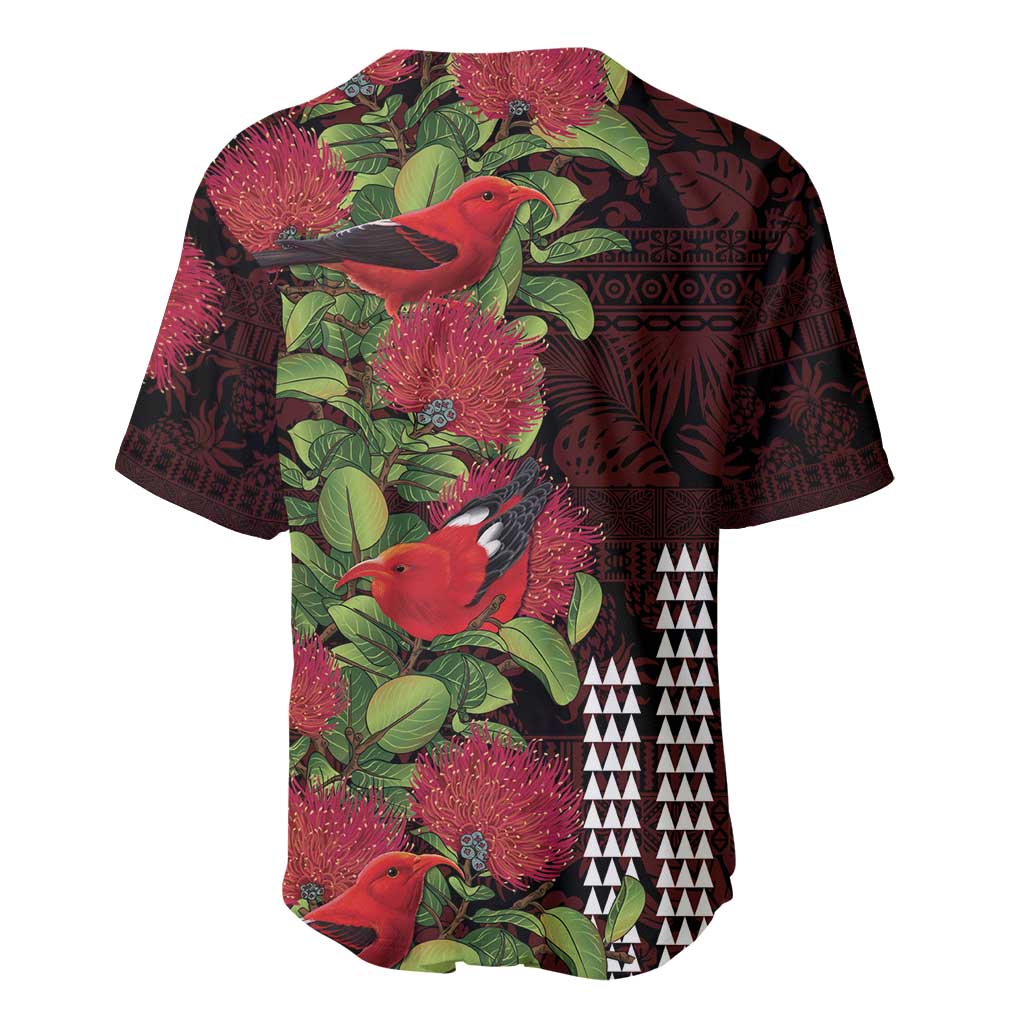 Hawaii Mele Kalikimaka Kakau Baseball Jersey I'iwi Bird on Ohia Lehua