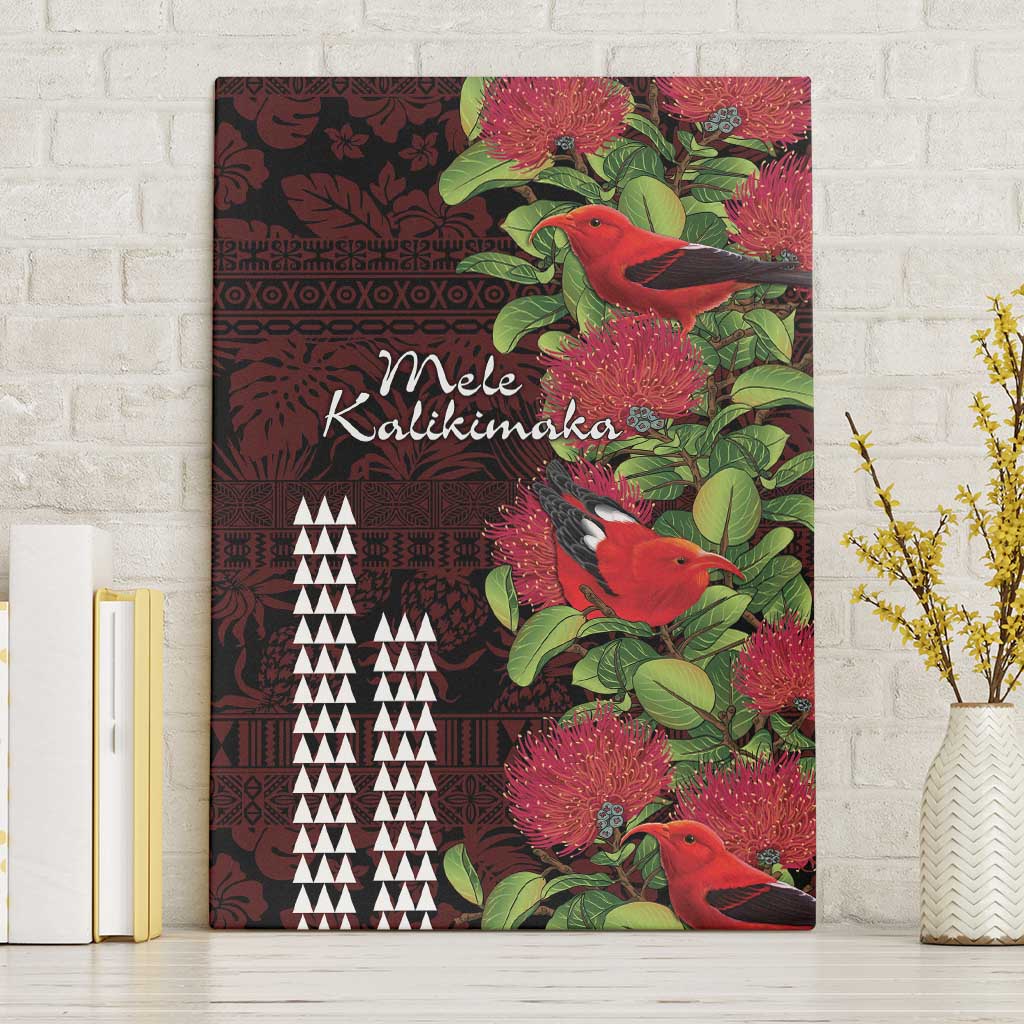 Hawaii Mele Kalikimaka Kakau Canvas Wall Art I'iwi Bird on Ohia Lehua