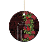 Hawaii Mele Kalikimaka Kakau Ceramic Ornament I'iwi Bird on Ohia Lehua