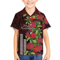 Hawaii Mele Kalikimaka Kakau Kid Hawaiian Shirt I'iwi Bird on Ohia Lehua