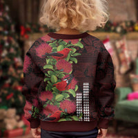 Hawaii Mele Kalikimaka Kakau Kid Ugly Christmas Sweater I'iwi Bird on Ohia Lehua
