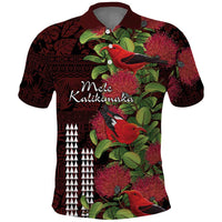 Hawaii Mele Kalikimaka Kakau Polo Shirt I'iwi Bird on Ohia Lehua