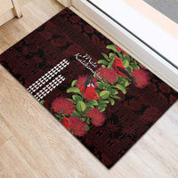 Hawaii Mele Kalikimaka Kakau Rubber Doormat I'iwi Bird on Ohia Lehua