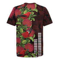 Hawaii Mele Kalikimaka Kakau Rugby Jersey I'iwi Bird on Ohia Lehua