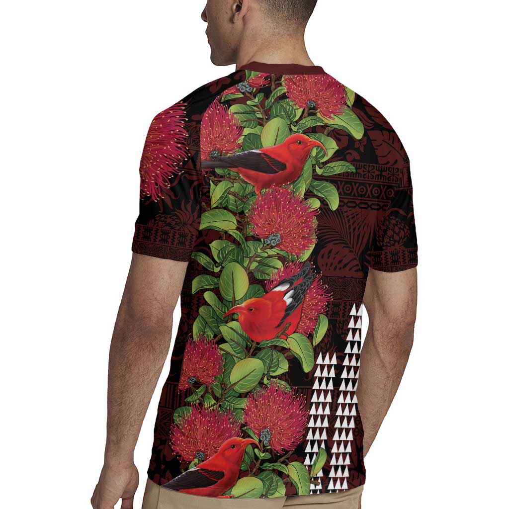 Hawaii Mele Kalikimaka Kakau Rugby Jersey I'iwi Bird on Ohia Lehua