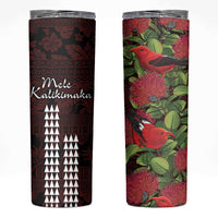 Hawaii Mele Kalikimaka Kakau Skinny Tumbler I'iwi Bird on Ohia Lehua