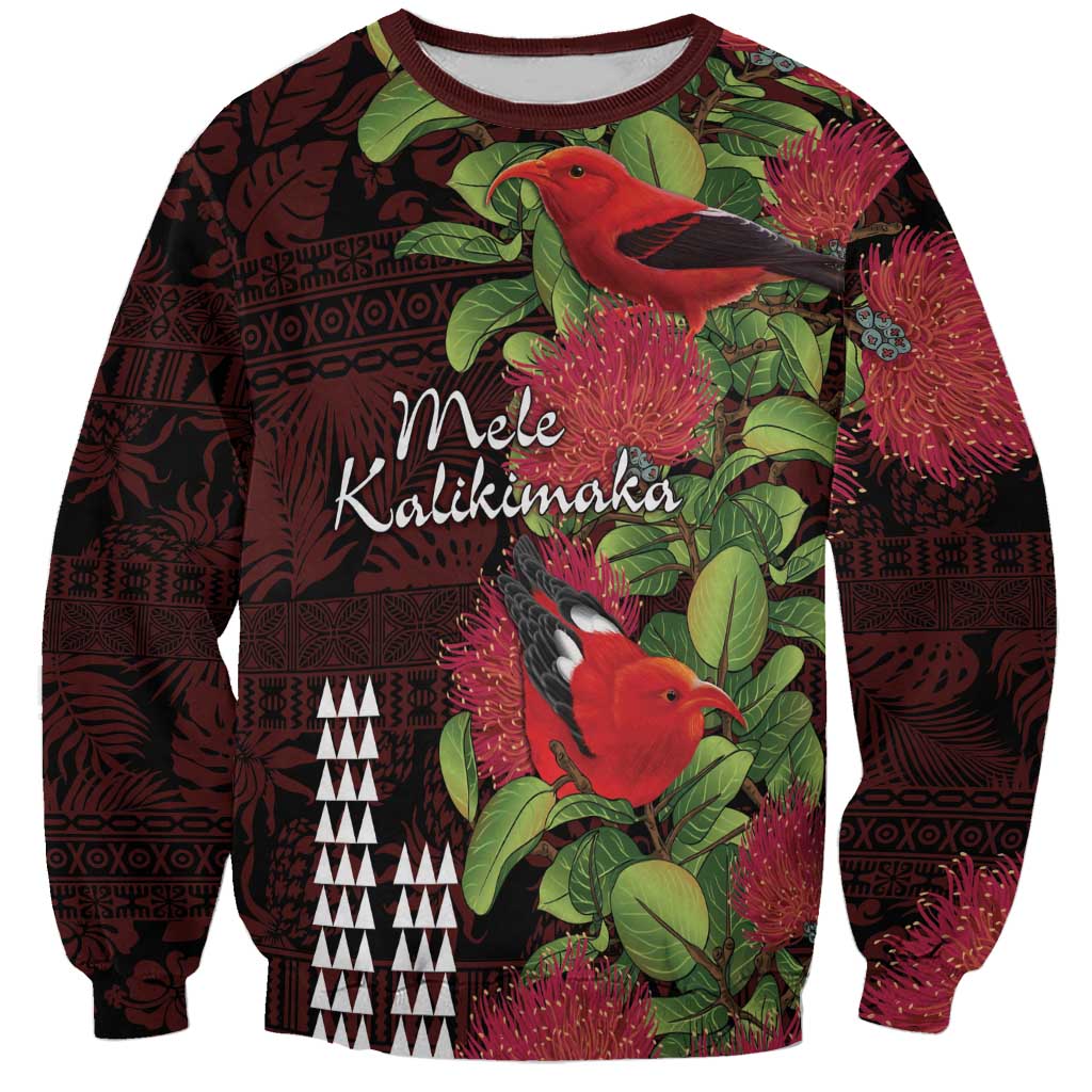 Hawaii Mele Kalikimaka Kakau Sweatshirt I'iwi Bird on Ohia Lehua