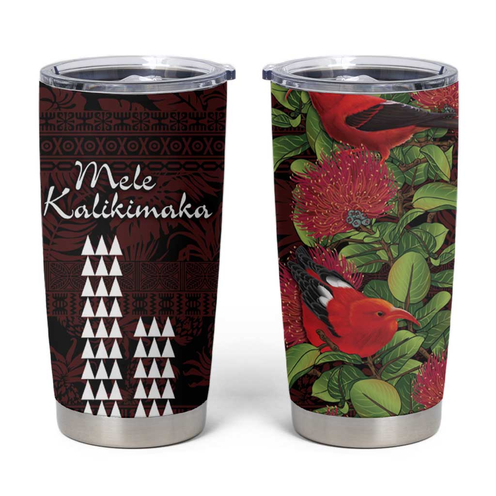 Hawaii Mele Kalikimaka Kakau Tumbler Cup I'iwi Bird on Ohia Lehua