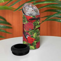 Hawaii Christmas Mele Kalikimaka 4 in 1 Can Cooler Tumbler I'iwi Bird on Ohia Lehua