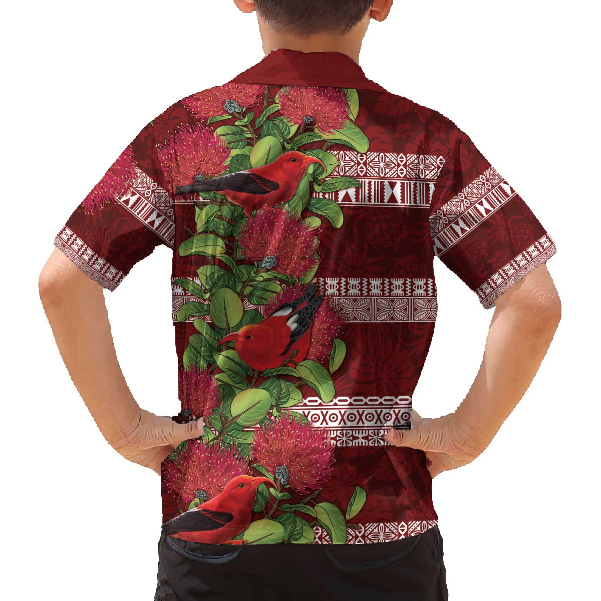 Hawaii Christmas Mele Kalikimaka Family Matching Off Shoulder Short Dress and Hawaiian Shirt I'iwi Bird on Ohia Lehua LT7 - Polynesian Pride