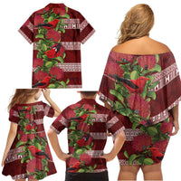 Hawaii Christmas Mele Kalikimaka Family Matching Off Shoulder Short Dress and Hawaiian Shirt I'iwi Bird on Ohia Lehua LT7 - Polynesian Pride
