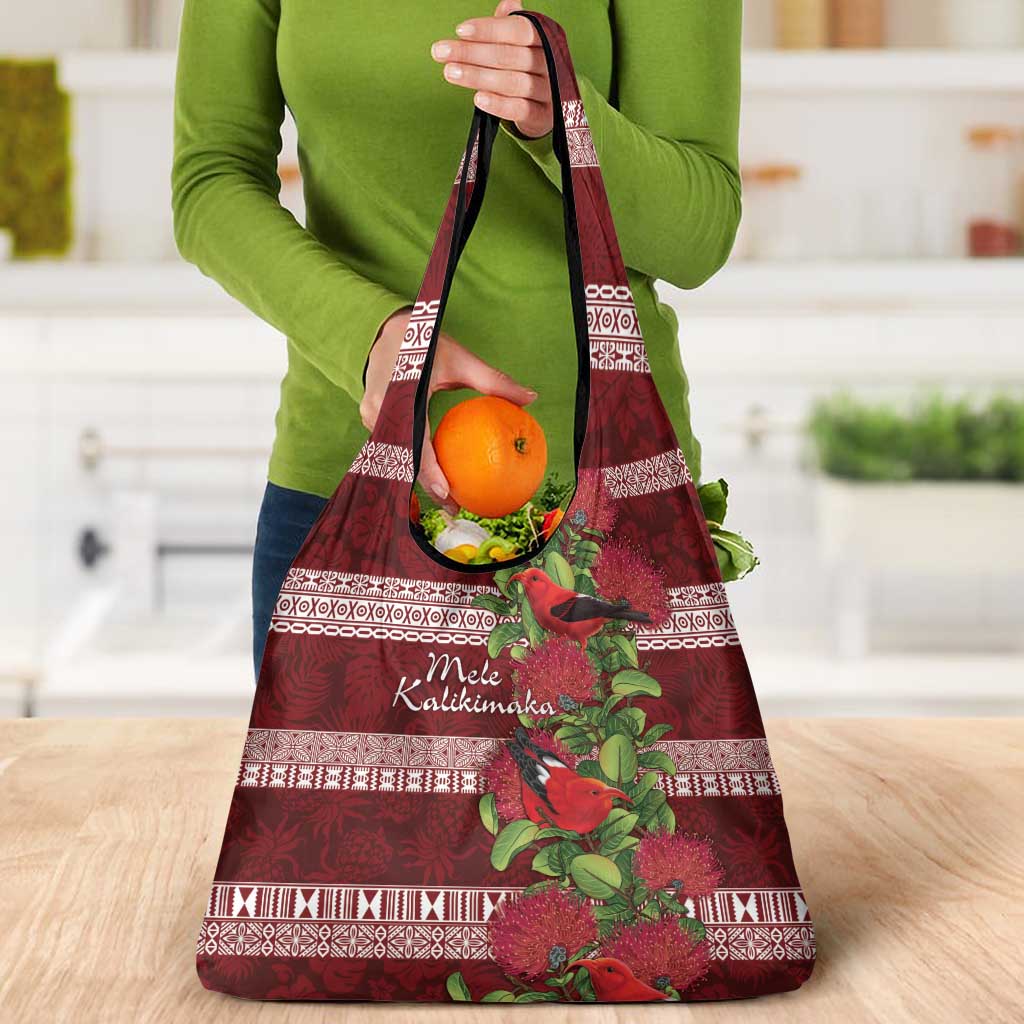 Hawaii Christmas Mele Kalikimaka Grocery Bag I'iwi Bird on Ohia Lehua LT7 - Polynesian Pride
