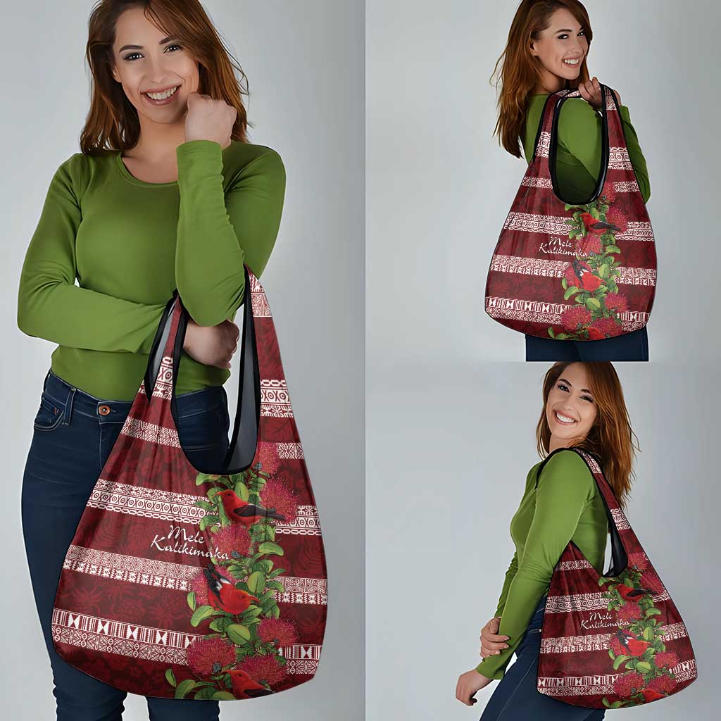 Hawaii Christmas Mele Kalikimaka Grocery Bag I'iwi Bird on Ohia Lehua LT7 - Polynesian Pride
