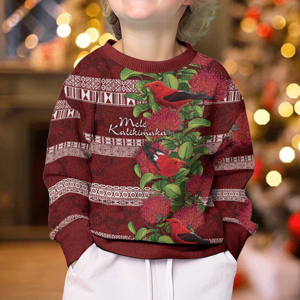 Hawaii Christmas Mele Kalikimaka Kid Ugly Christmas Sweater I'iwi Bird on Ohia Lehua