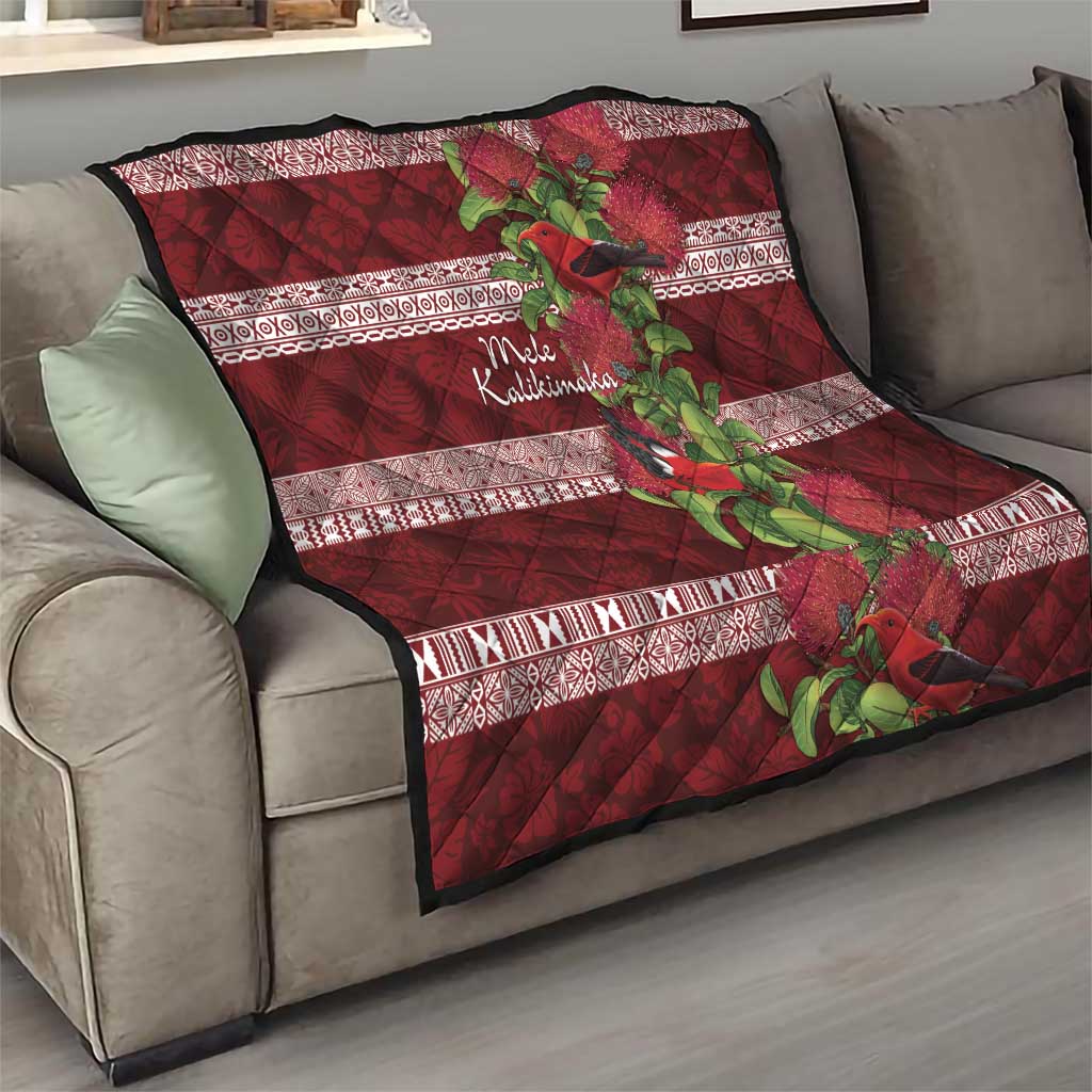 Hawaii Christmas Mele Kalikimaka Quilt I'iwi Bird on Ohia Lehua