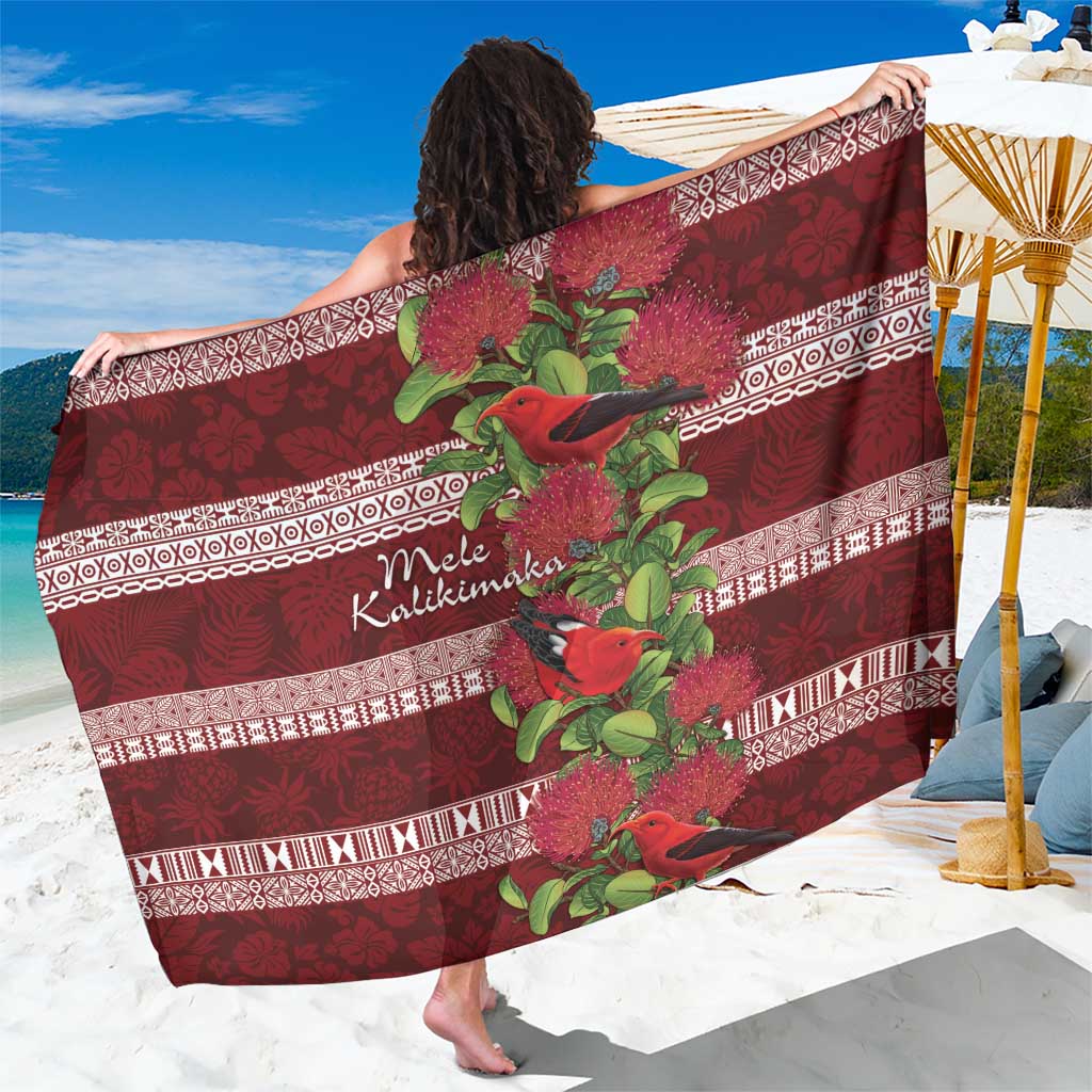 Hawaii Christmas Mele Kalikimaka Sarong I'iwi Bird on Ohia Lehua