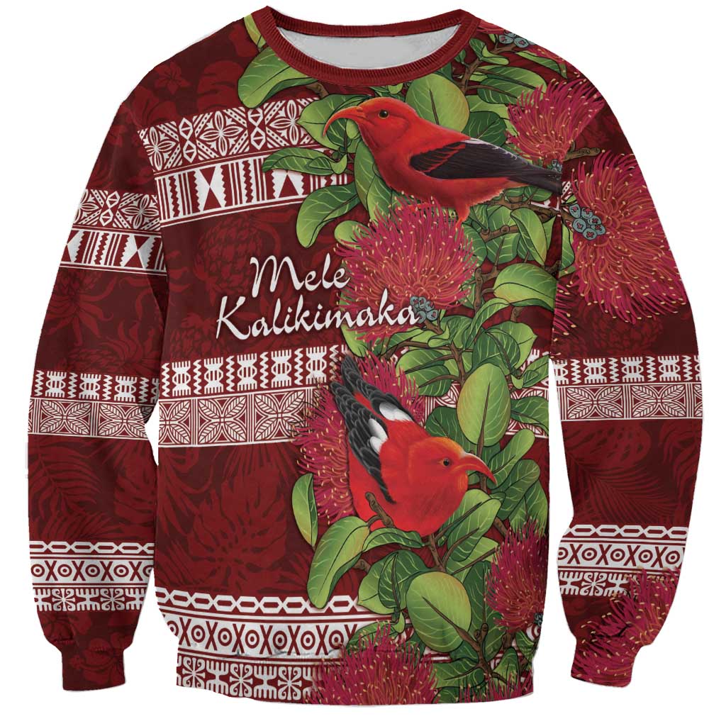 Hawaii Christmas Mele Kalikimaka Sweatshirt I'iwi Bird on Ohia Lehua