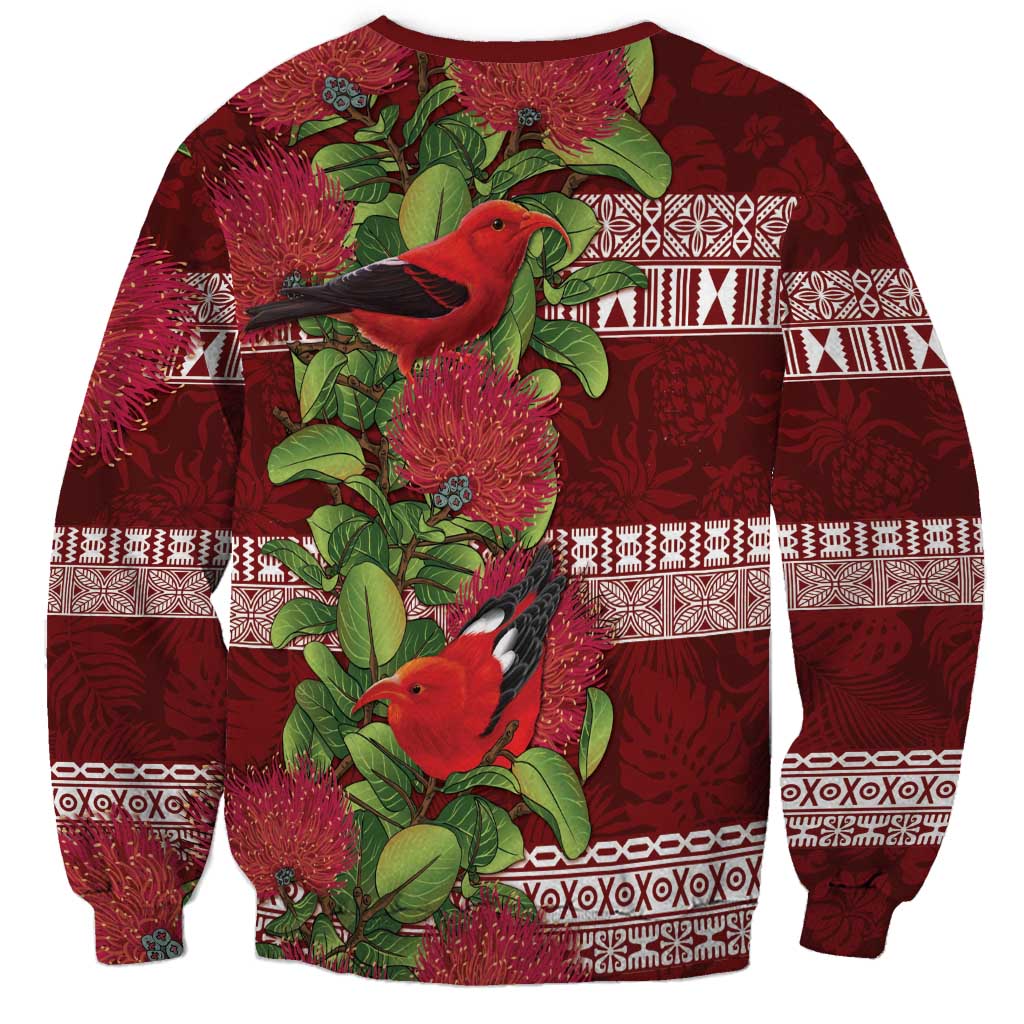 Hawaii Christmas Mele Kalikimaka Sweatshirt I'iwi Bird on Ohia Lehua