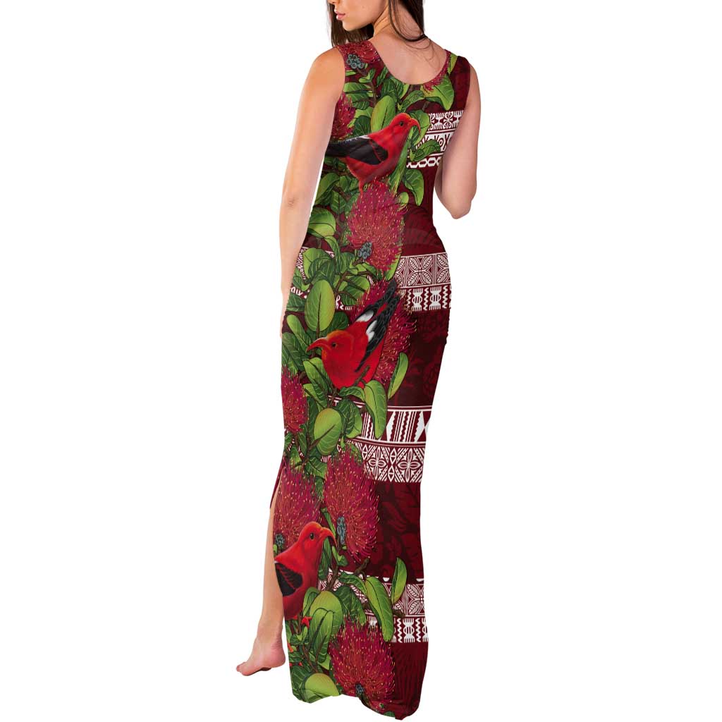 Hawaii Christmas Mele Kalikimaka Tank Maxi Dress I'iwi Bird on Ohia Lehua