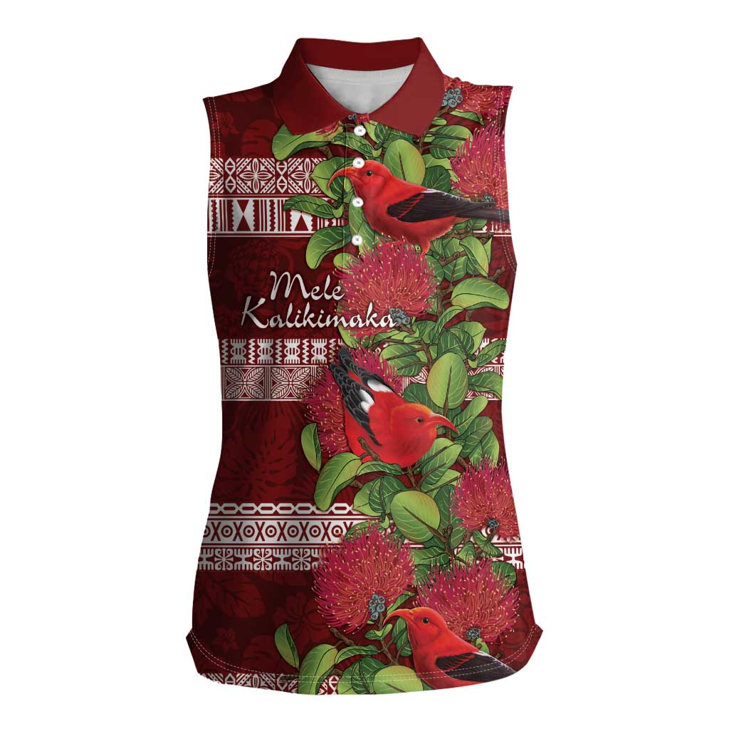 Hawaii Christmas Mele Kalikimaka Women Sleeveless Polo Shirt I'iwi Bird on Ohia Lehua