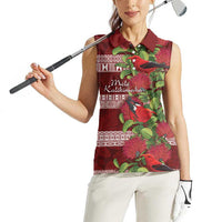 Hawaii Christmas Mele Kalikimaka Women Sleeveless Polo Shirt I'iwi Bird on Ohia Lehua