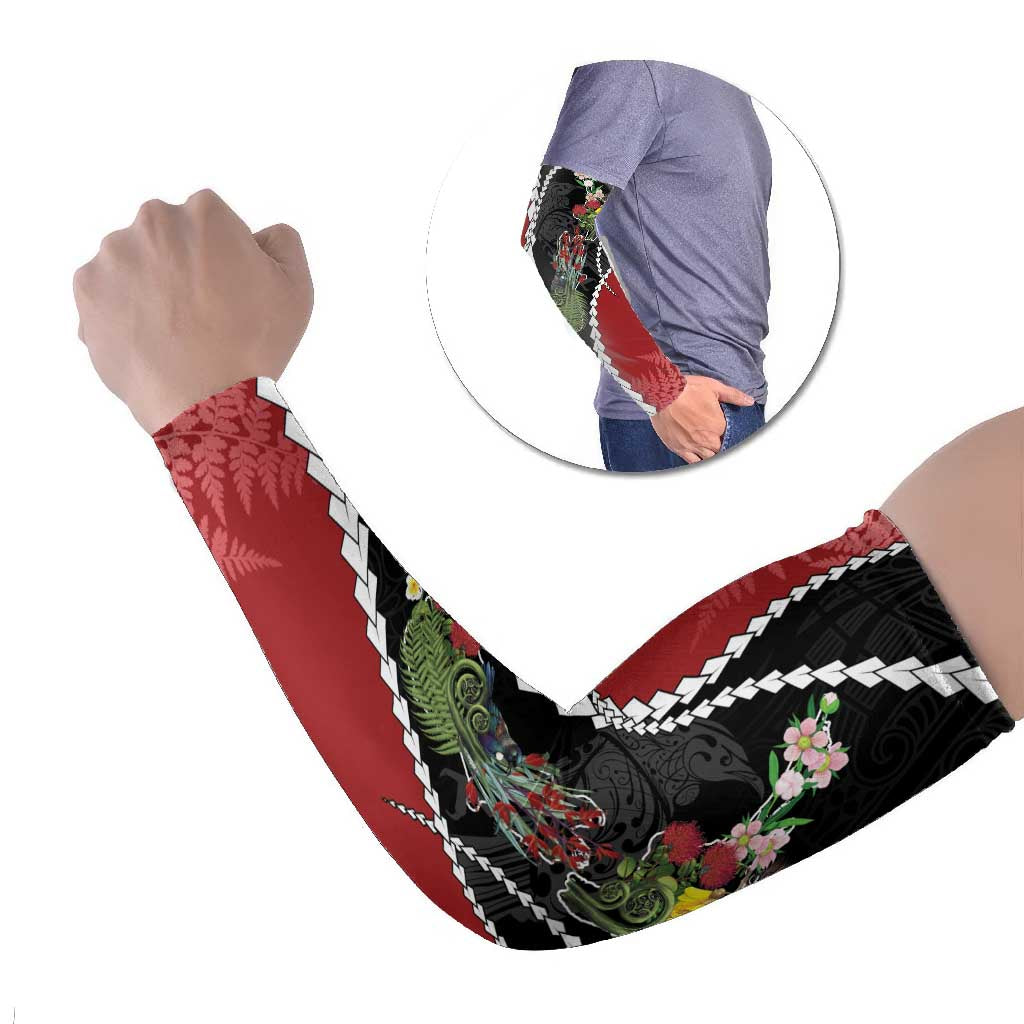 New Zealand Christmas Arm Sleeves Flora Map with Birds - Polynesian Pride