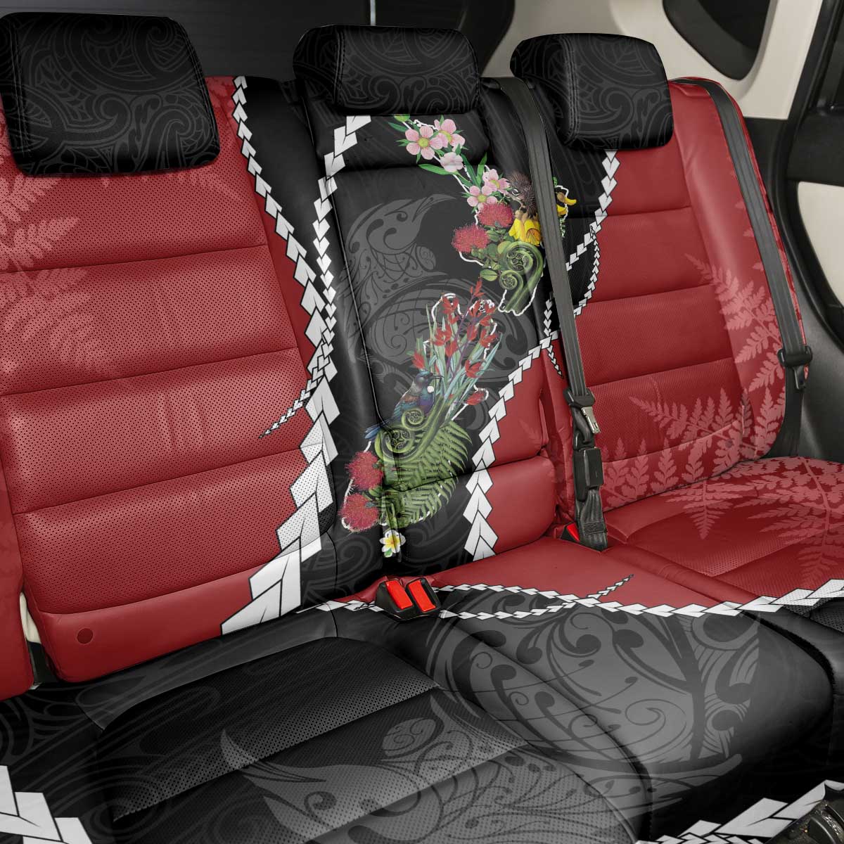 New Zealand Christmas Back Car Seat Cover Flora Map with Birds - Polynesian Pride
