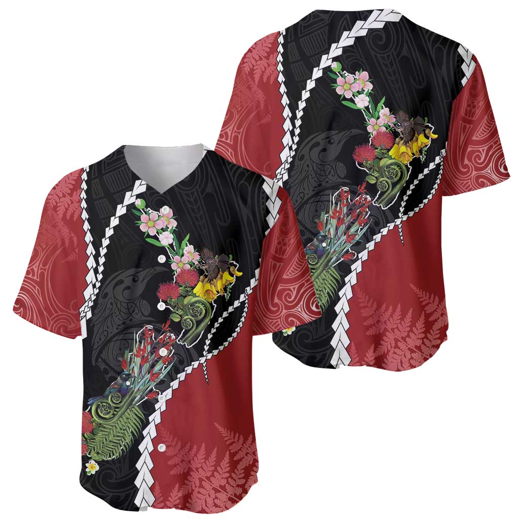 New Zealand Christmas Baseball Jersey Flora Map with Birds LT7 - Polynesian Pride
