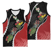 New Zealand Christmas Basketball Jersey Flora Map with Birds - Polynesian Pride