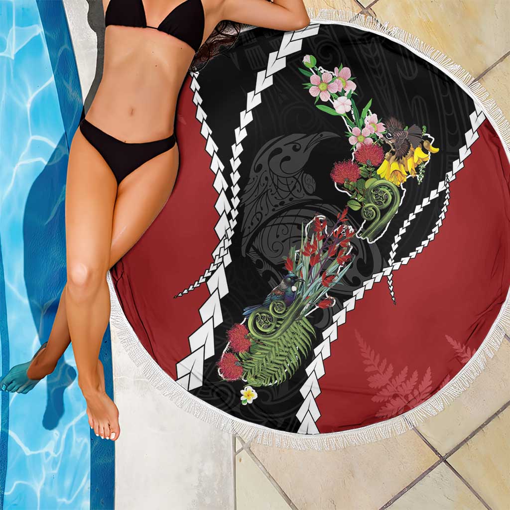 New Zealand Christmas Beach Blanket Flora Map with Birds LT7 - Polynesian Pride
