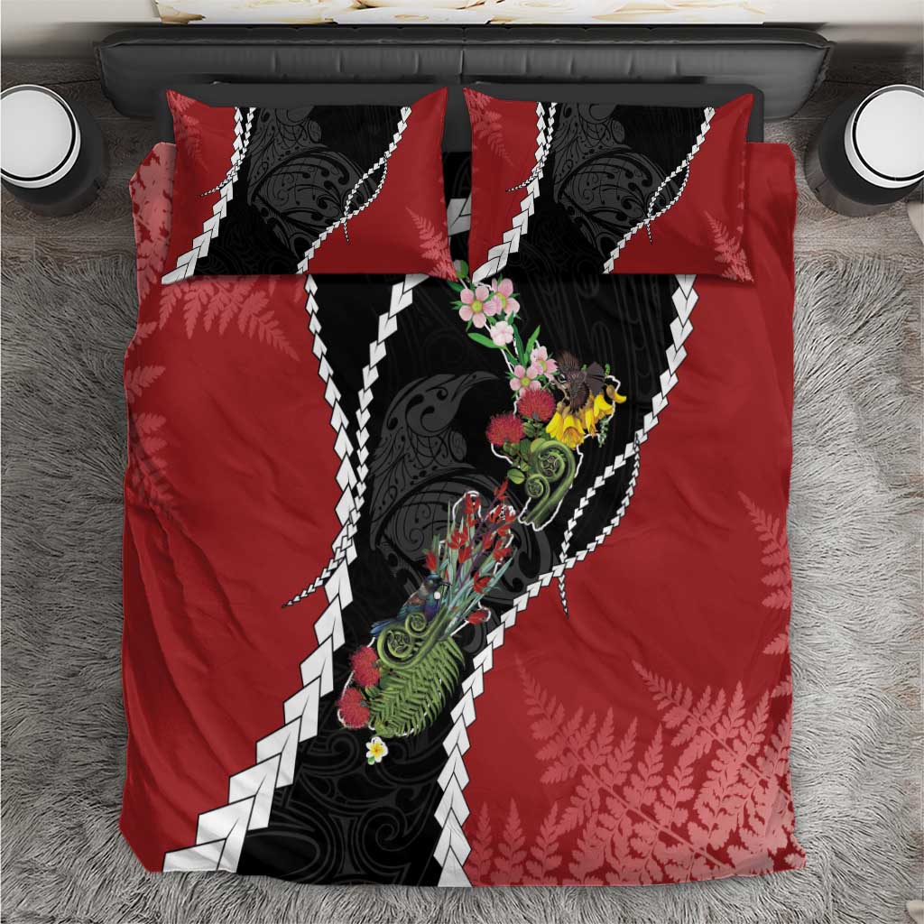 New Zealand Christmas Bedding Set Flora Map with Birds - Polynesian Pride
