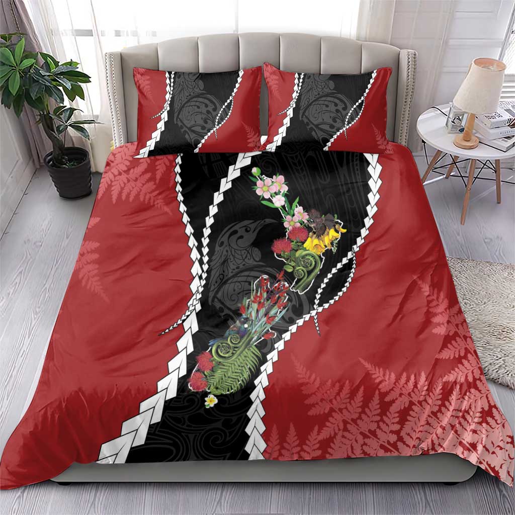 New Zealand Christmas Bedding Set Flora Map with Birds - Polynesian Pride