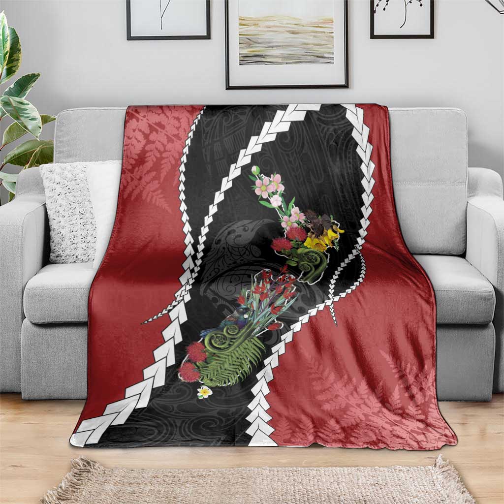 New Zealand Christmas Blanket Flora Map with Birds - Polynesian Pride