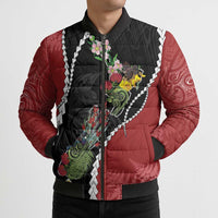 New Zealand Christmas Bomber Puffer Jacket Flora Map with Birds - Polynesian Pride