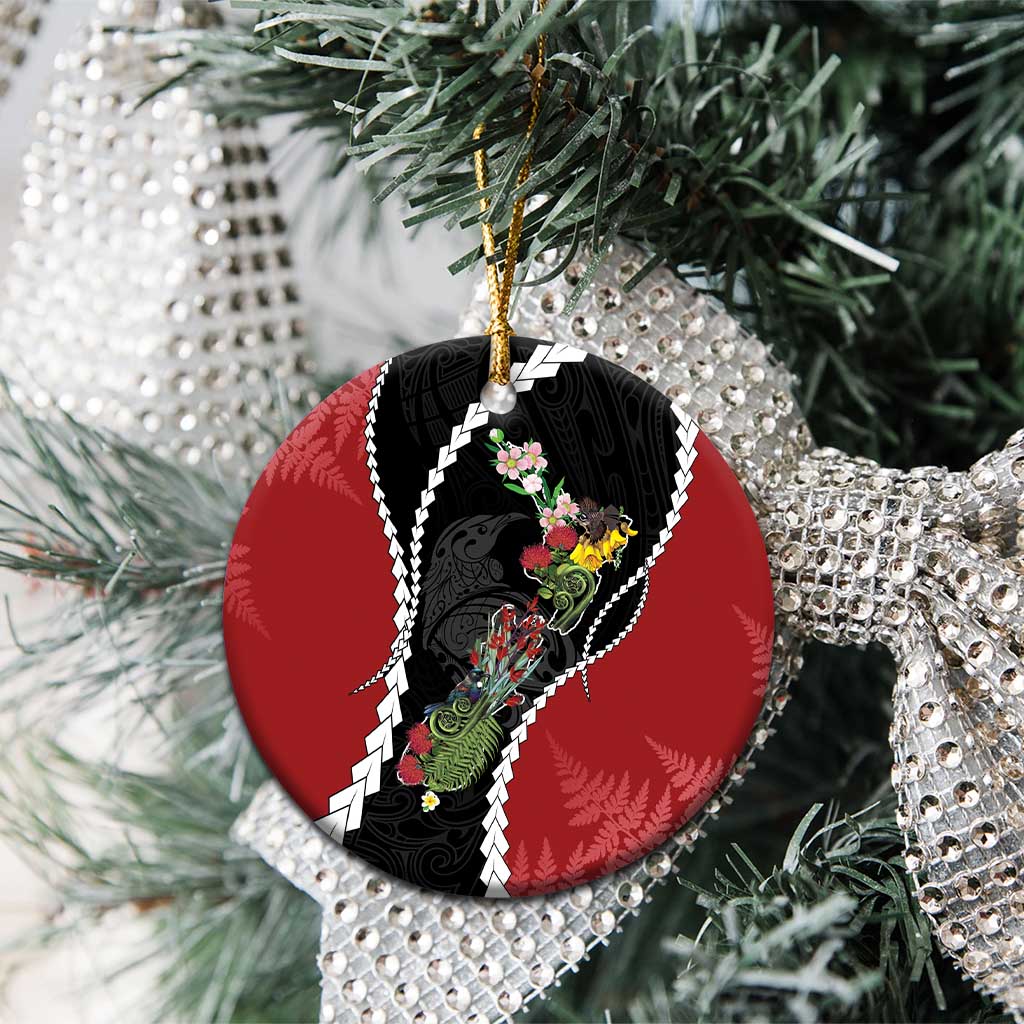 New Zealand Christmas Ceramic Ornament Flora Map with Birds LT7 - Polynesian Pride
