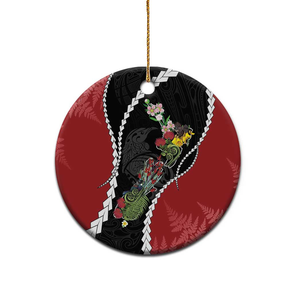 New Zealand Christmas Ceramic Ornament Flora Map with Birds LT7 - Polynesian Pride