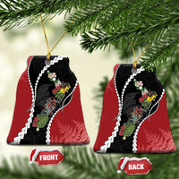 New Zealand Christmas Ceramic Ornament Flora Map with Birds LT7 Bell Flake Black - Polynesian Pride