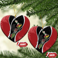 New Zealand Christmas Ceramic Ornament Flora Map with Birds LT7 Heart Black - Polynesian Pride