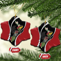 New Zealand Christmas Ceramic Ornament Flora Map with Birds LT7 Snow Flake Black - Polynesian Pride