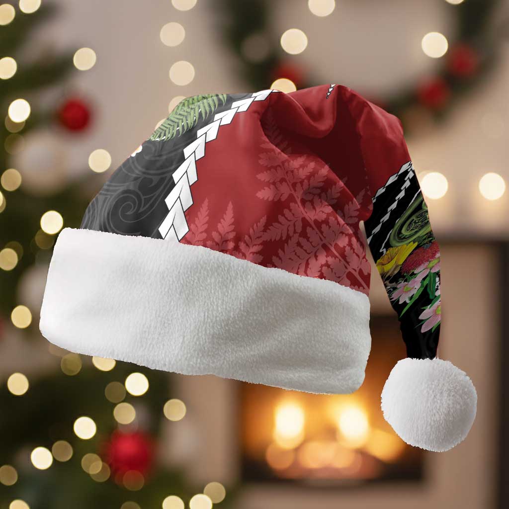 New Zealand Christmas Santa Hat Flora Map with Birds - Polynesian Pride