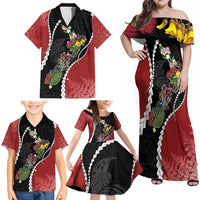 New Zealand Christmas Family Matching Off Shoulder Maxi Dress and Hawaiian Shirt Flora Map with Birds - Polynesian Pride