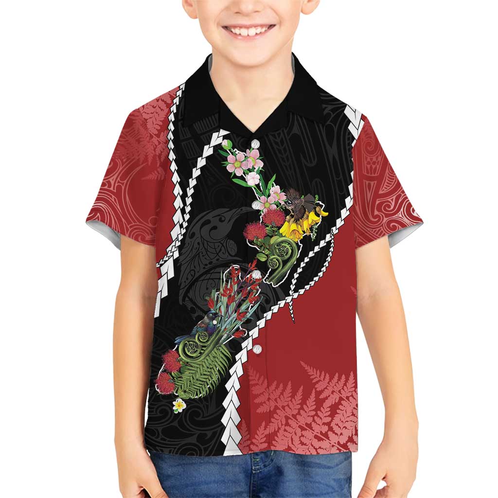 New Zealand Christmas Family Matching Off Shoulder Maxi Dress and Hawaiian Shirt Flora Map with Birds - Polynesian Pride