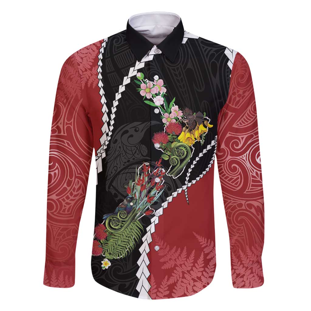 New Zealand Christmas Family Matching Off Shoulder Short Dress and Hawaiian Shirt Flora Map with Birds - Polynesian Pride